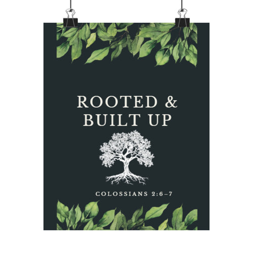 Inspirational Wall Art Poster, Rooted & Built Up Decor, Botanical Prints, Motivational Home Decor, Christian Quotes, Gift for Friends